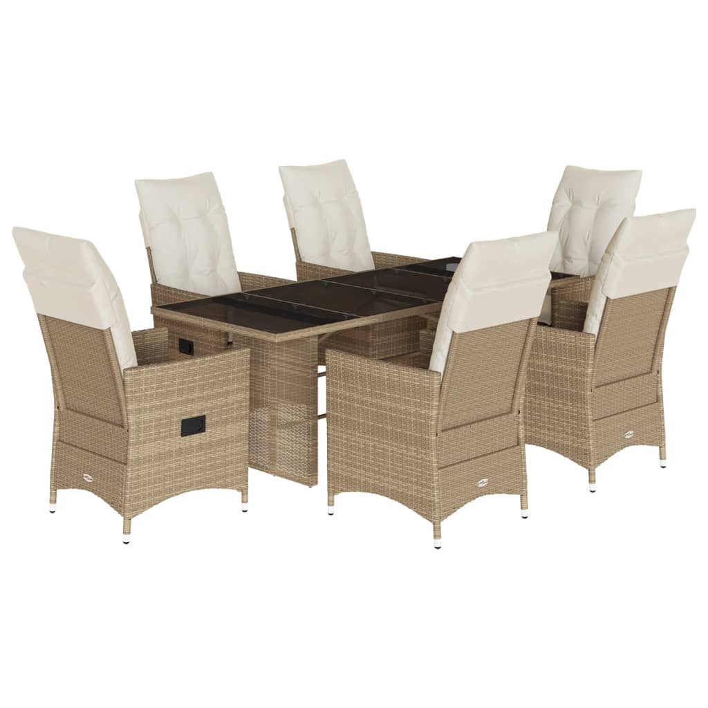 7-delige Tuinset met kussens poly rattan beige