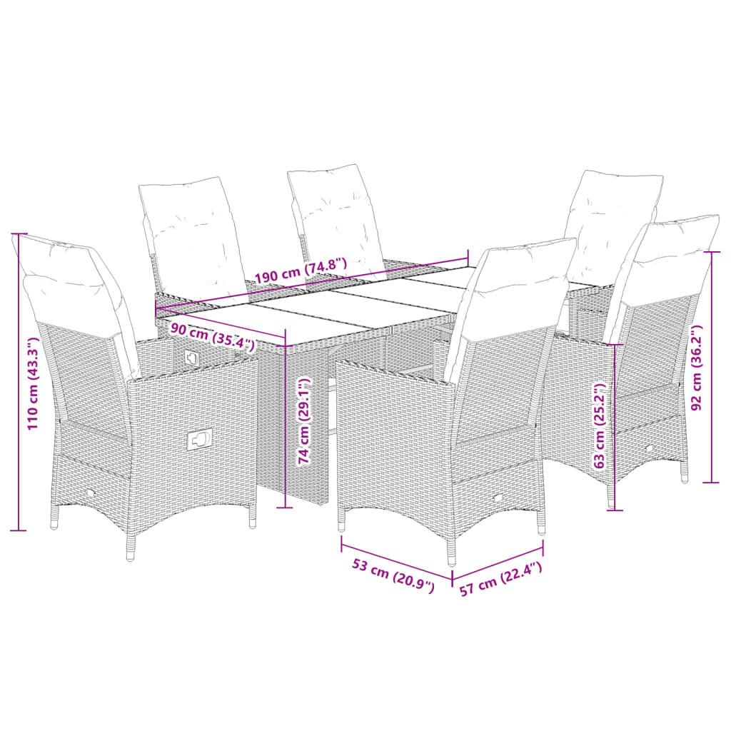 7-delige Tuinset met kussens poly rattan beige