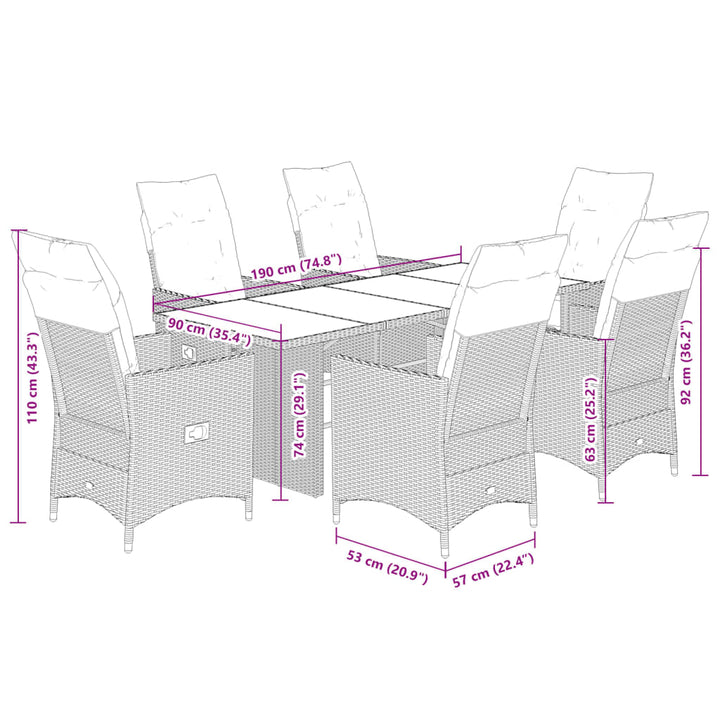 7-delige Tuinset met kussens poly rattan beige