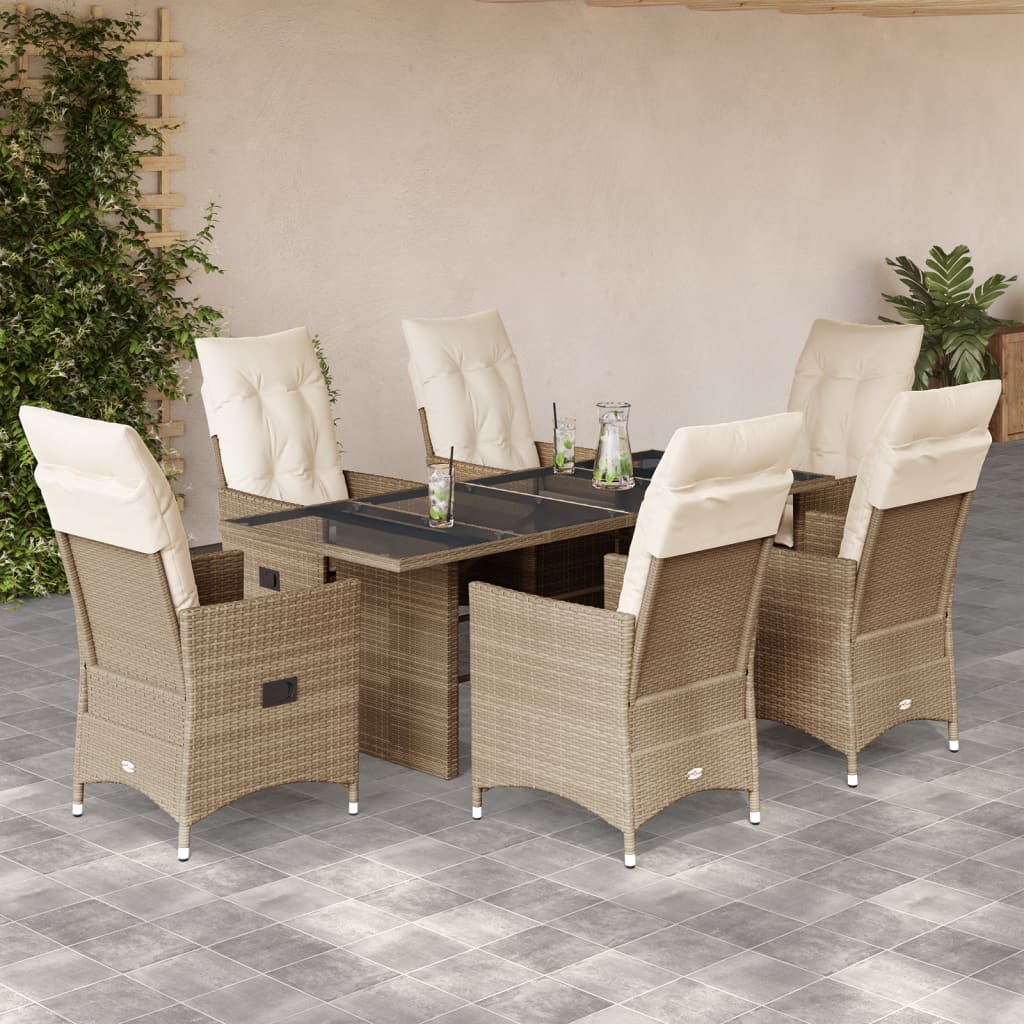 7-delige Tuinset met kussens poly rattan beige