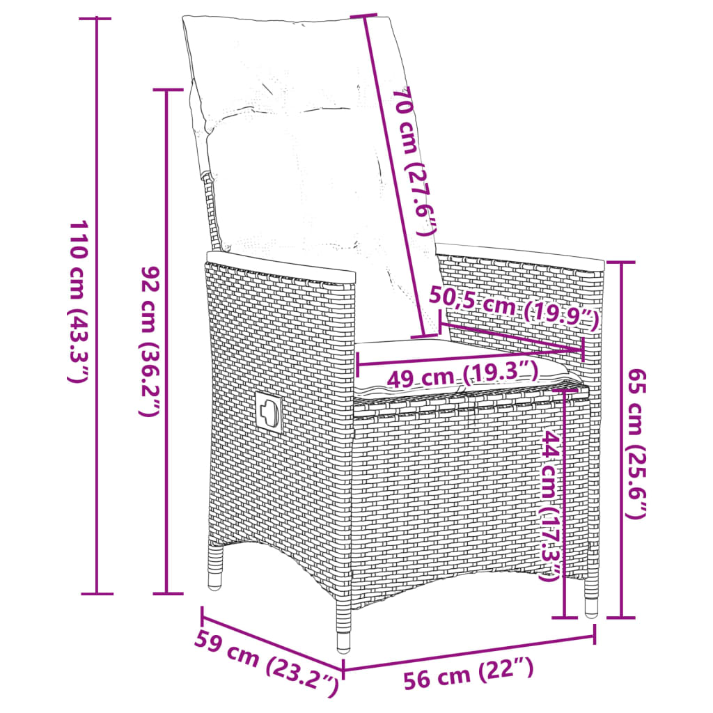 3-delige Bistroset met kussens poly rattan zwart