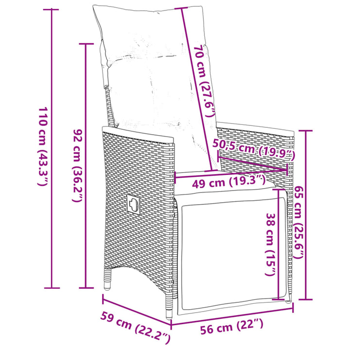 5-delige Tuinset met kussens poly rattan zwart