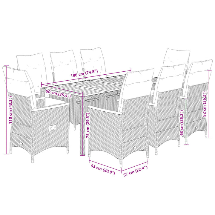 9-delige Tuinset poly rattan zwart