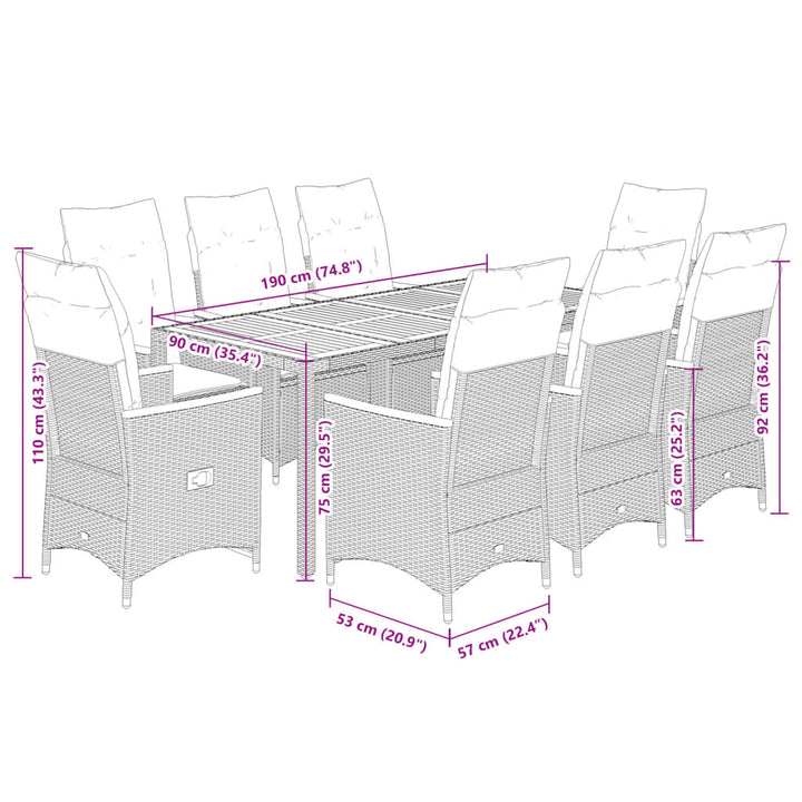 9-delige Tuinset poly rattan zwart