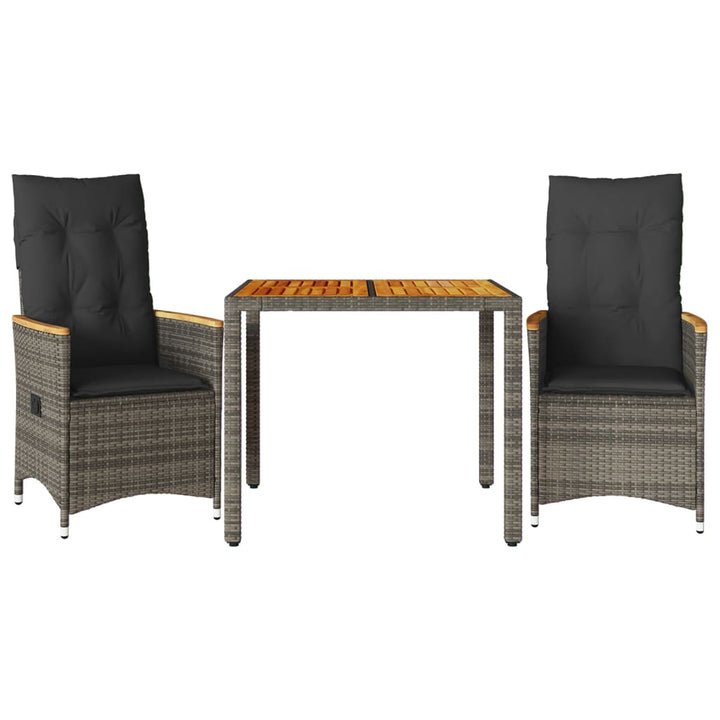 3-delige Bistroset met kussens poly rattan grijs