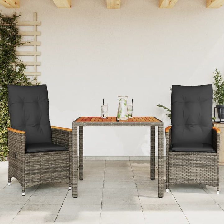 3-delige Bistroset met kussens poly rattan grijs