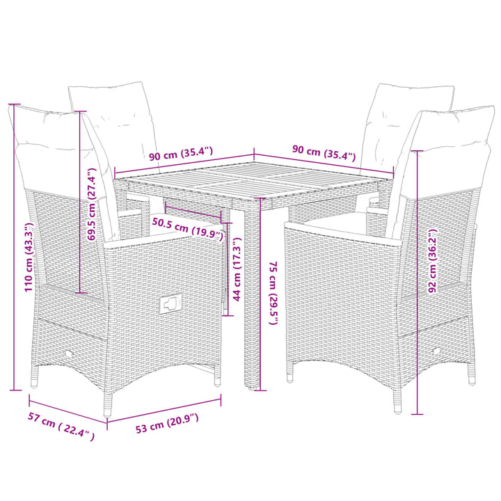 5-delige Tuinset met kussens poly rattan grijs