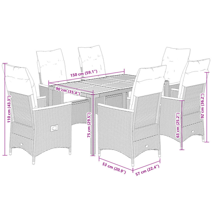 7-delige Tuinset met kussens poly rattan grijs