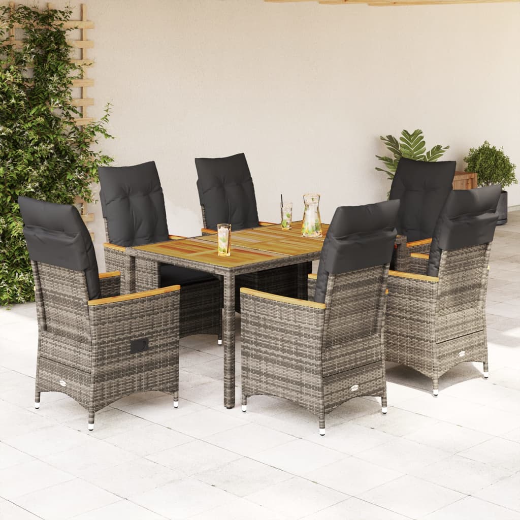 7-delige Tuinset met kussens poly rattan grijs