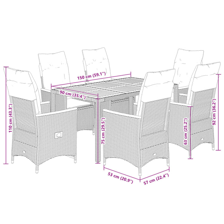 7-delige Tuinset met kussens poly rattan grijs