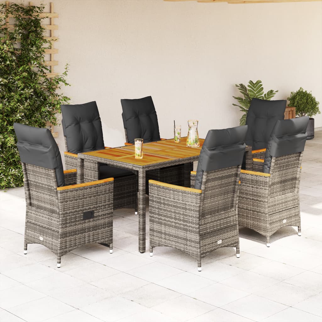 7-delige Tuinset met kussens poly rattan grijs