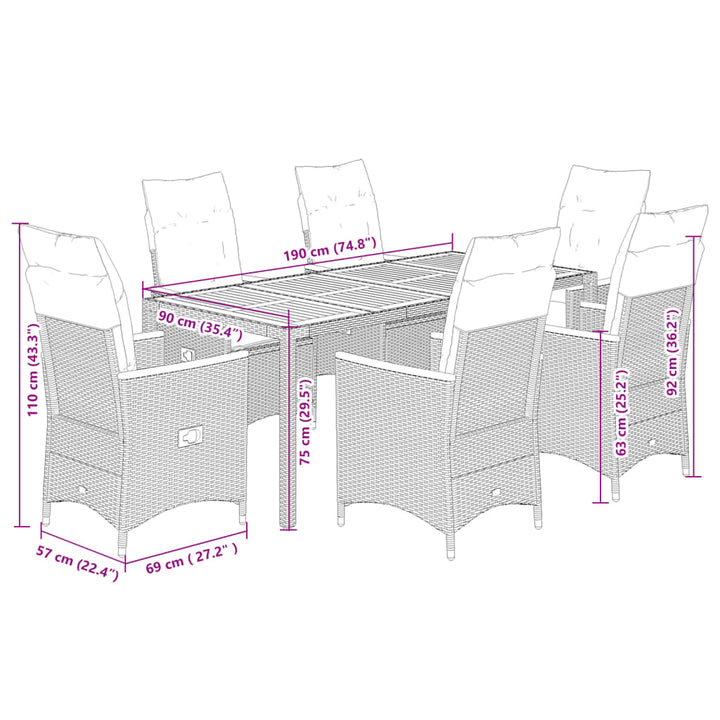 7-delige Tuinset met kussens poly rattan grijs