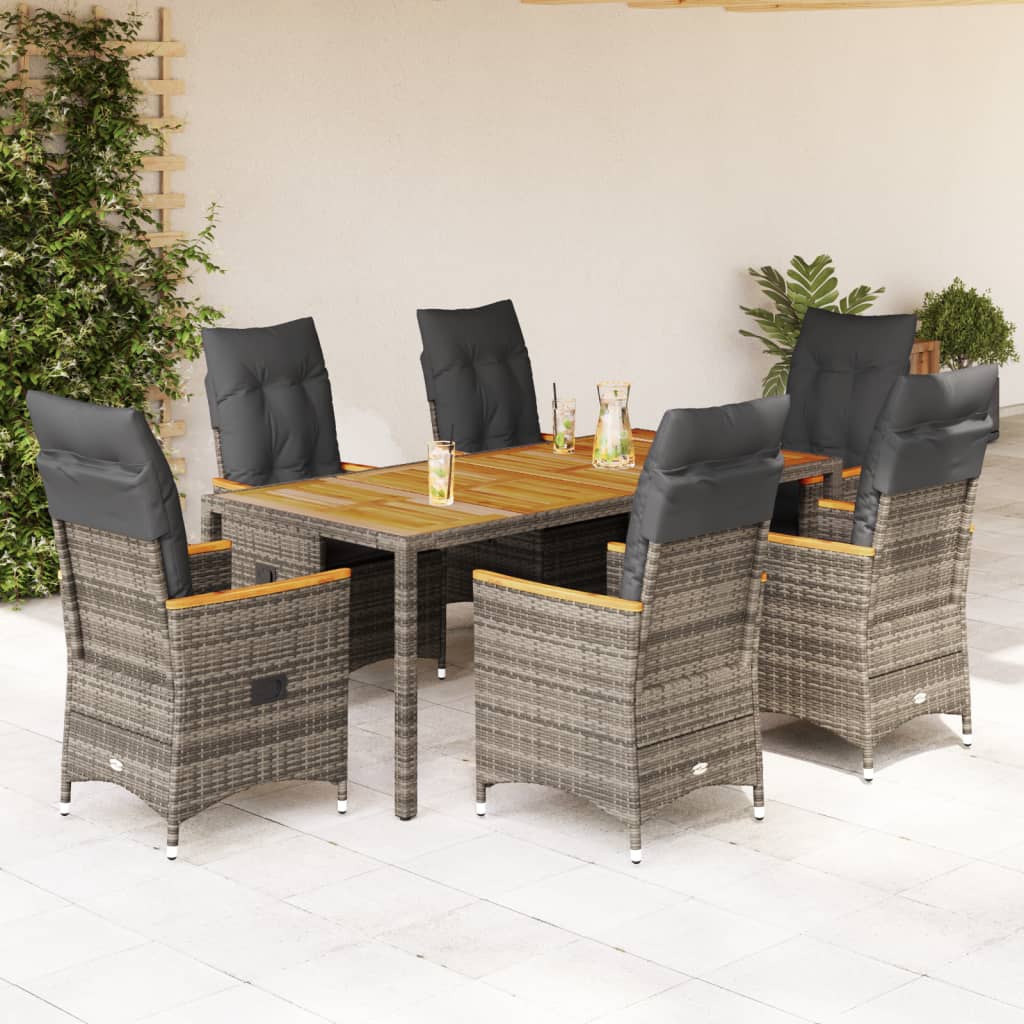 7-delige Tuinset met kussens poly rattan grijs