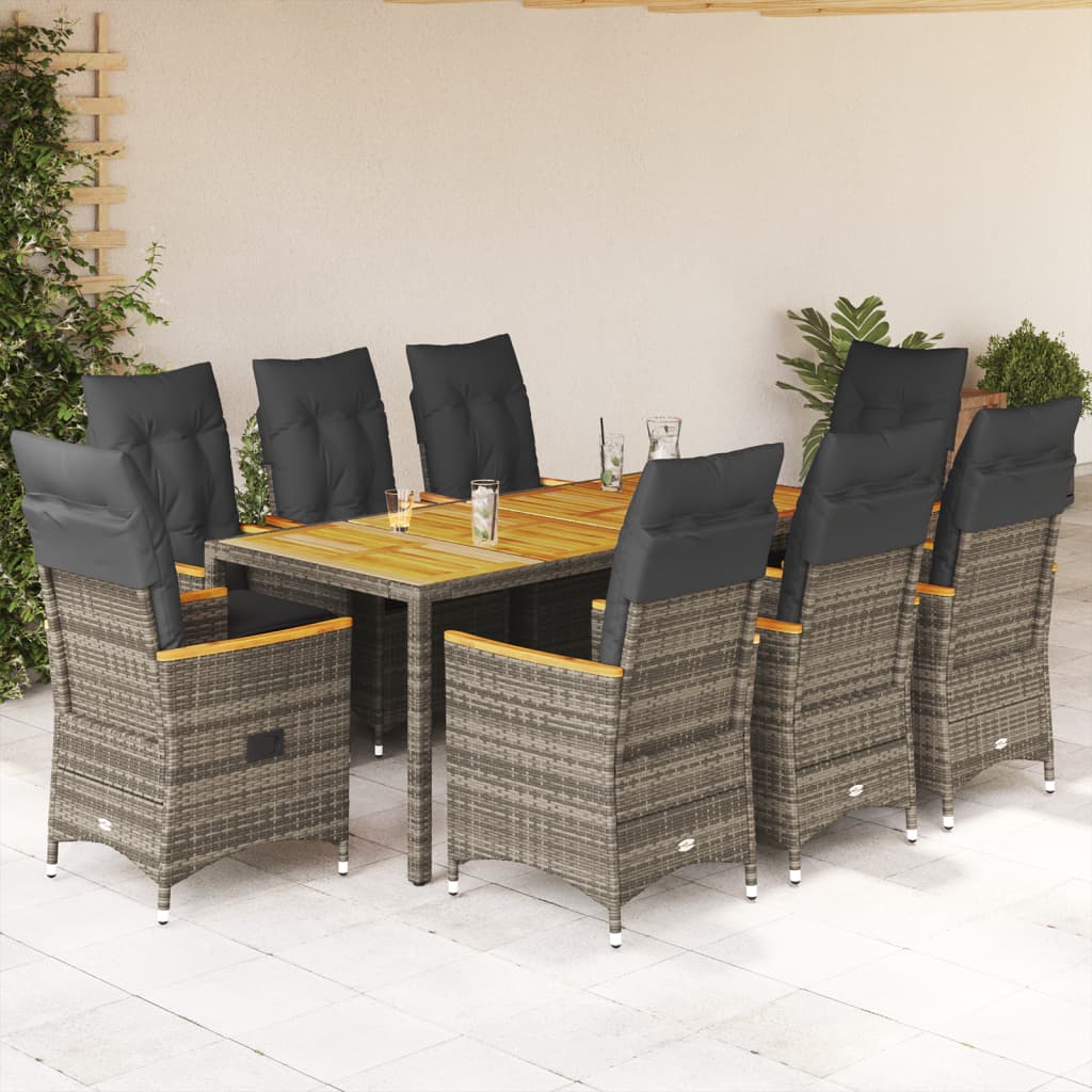 9-delige Tuinset met kussens poly rattan grijs