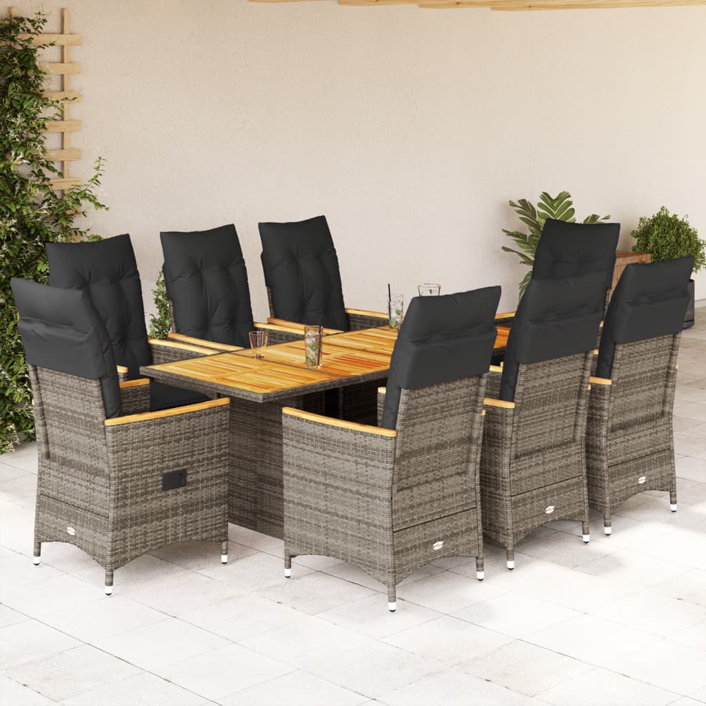 9-delige Tuinset met kussens poly rattan grijs