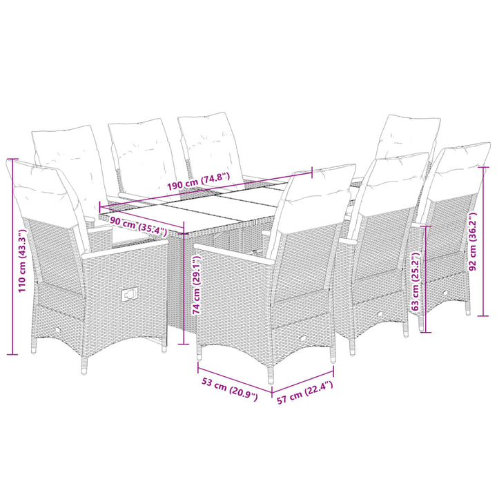 9-delige Tuinset met kussens poly rattan grijs