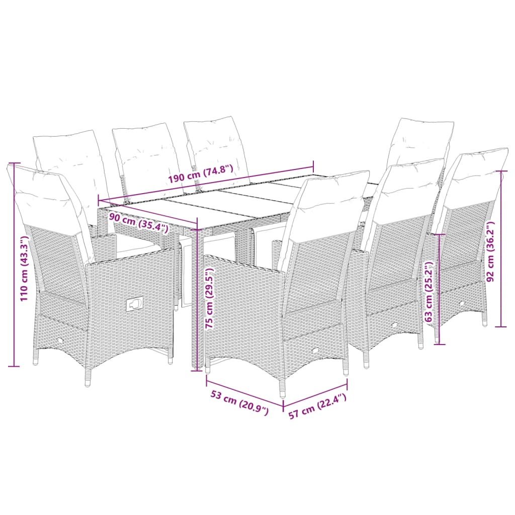 9-delige Tuinset poly rattan zwart