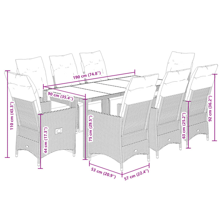 9-delige Tuinset poly rattan zwart