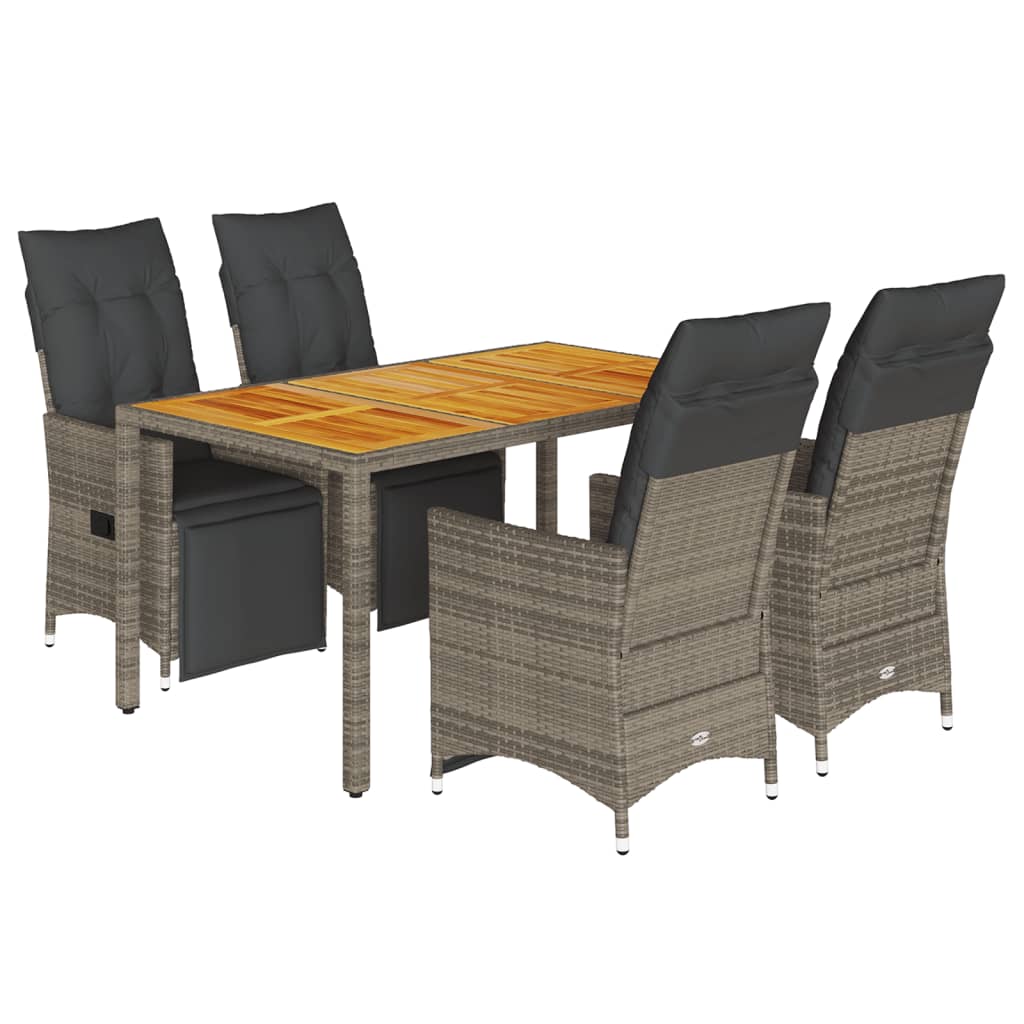 5-delige Bistroset met kussens poly rattan grijs