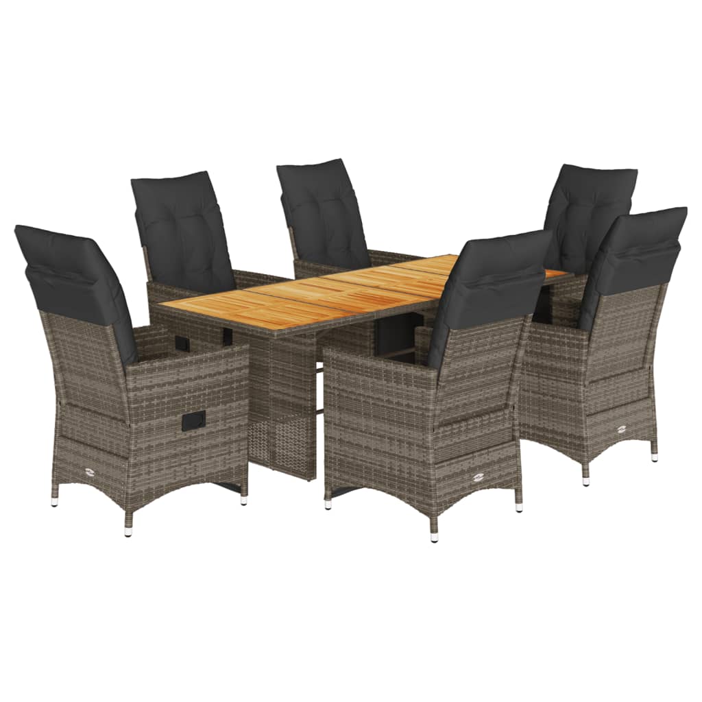 7-delige Bistroset met kussens poly rattan grijs