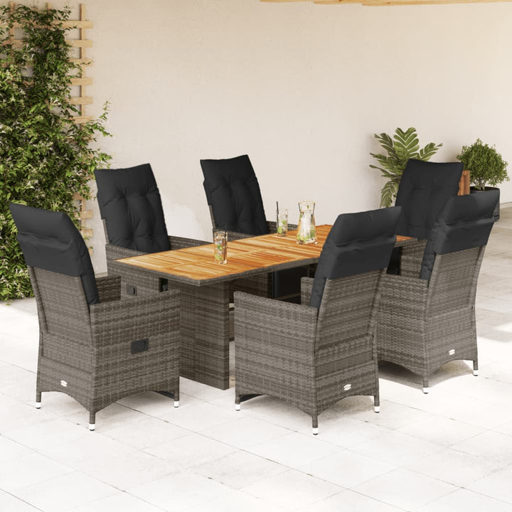 7-delige Bistroset met kussens poly rattan grijs