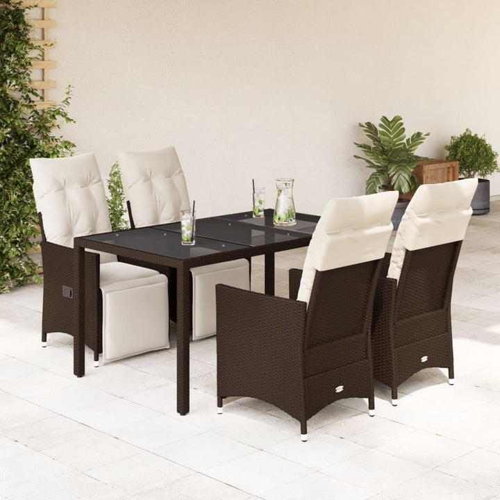 5-delige Bistroset met kussens poly rattan bruin