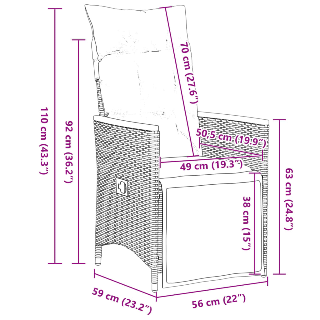 5-delige Bistroset met kussens poly rattan zwart