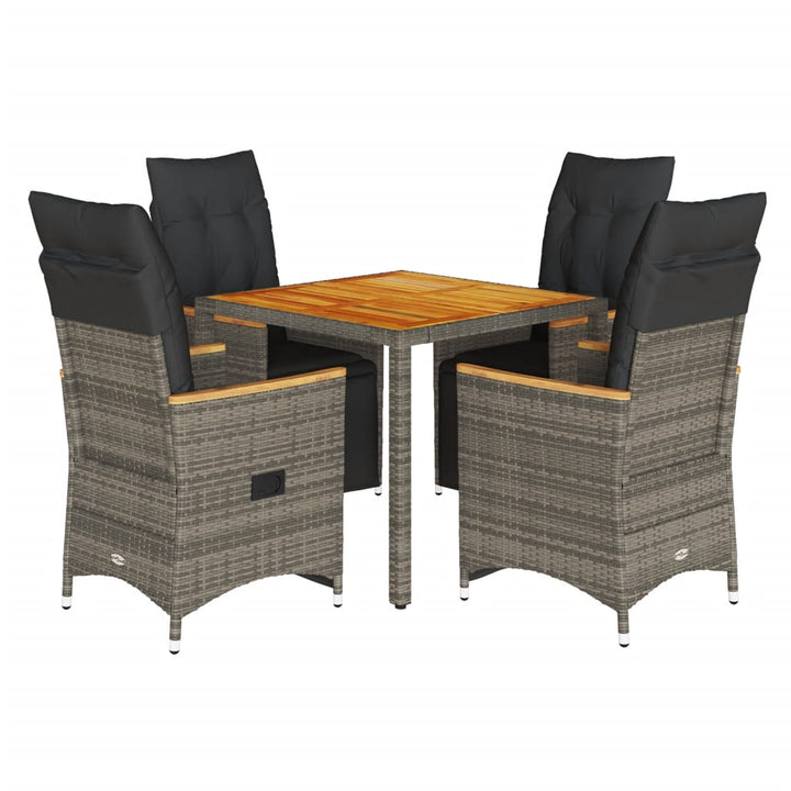 5-delige Bistroset met kussens poly rattan grijs