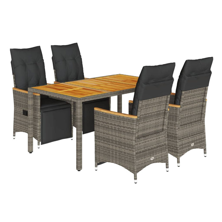 5-delige Bistroset met kussens poly rattan grijs