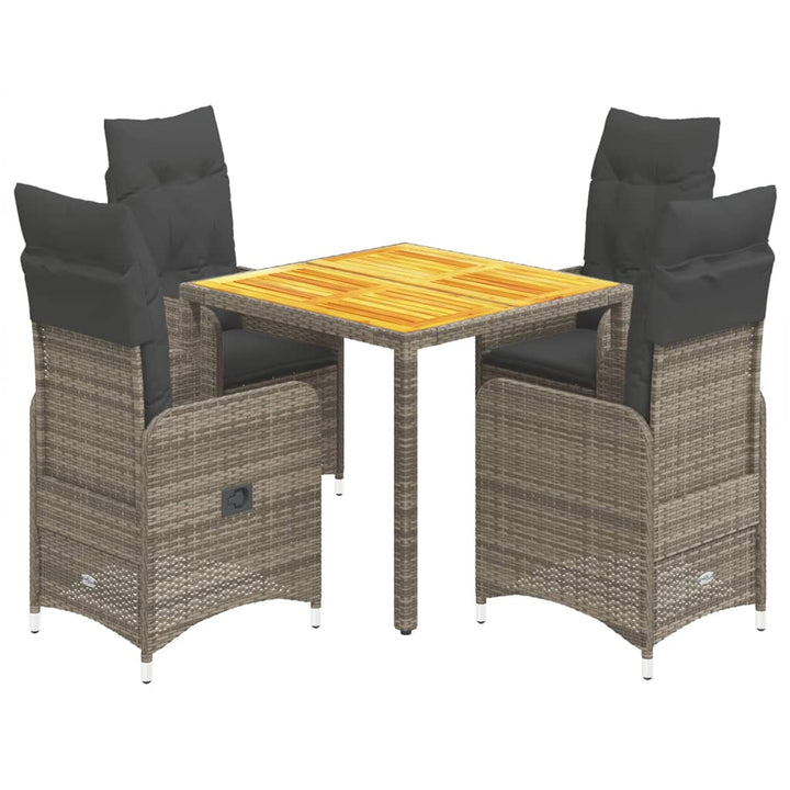 5-delige Bistroset met kussens poly rattan grijs