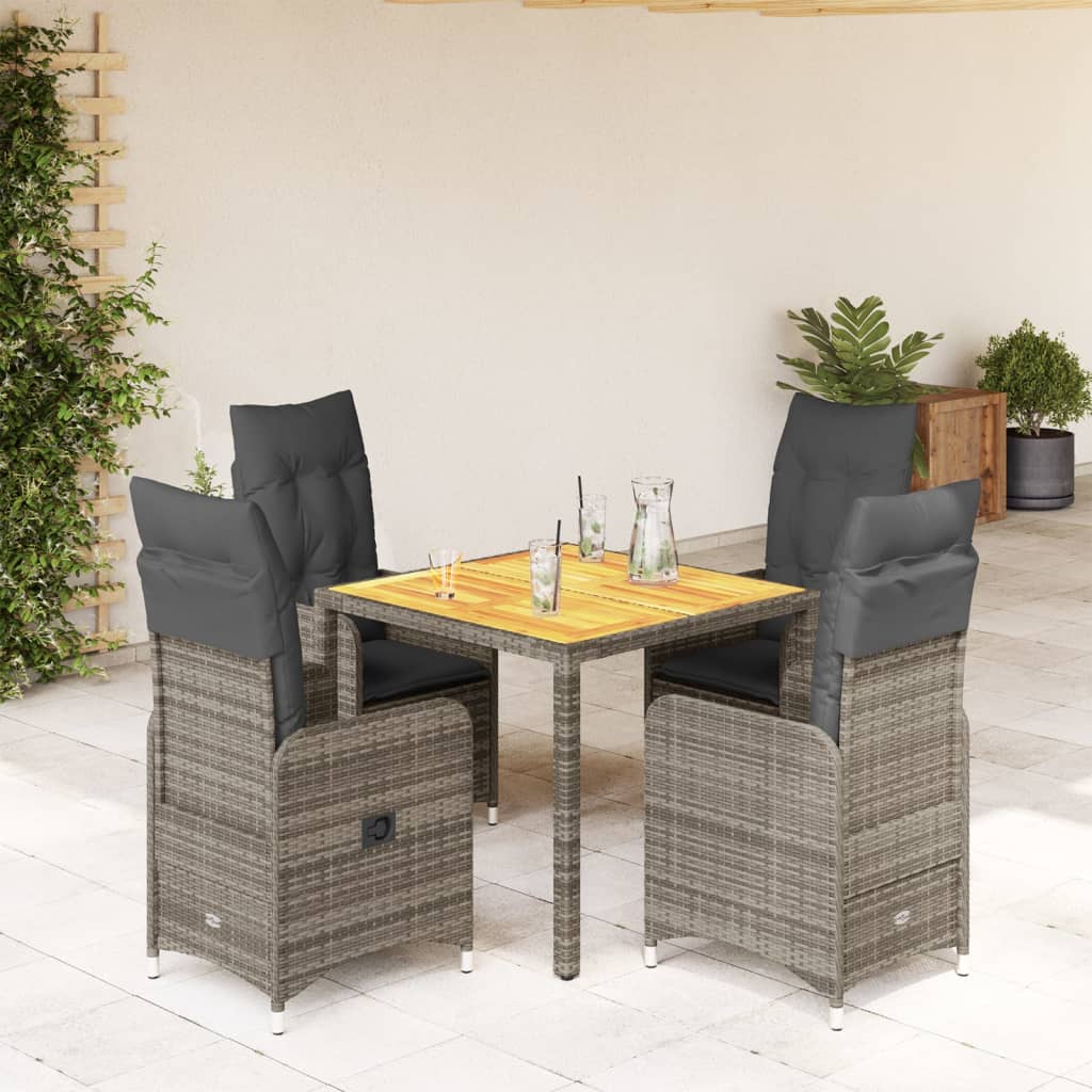 5-delige Bistroset met kussens poly rattan grijs