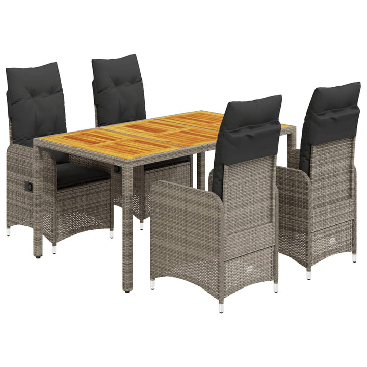 5-delige Bistroset met kussens poly rattan grijs