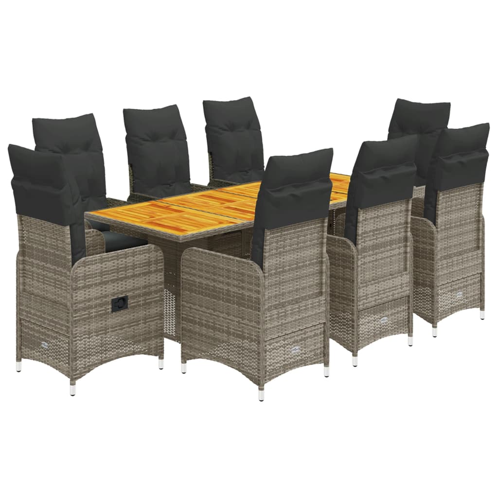 9-delige Bistroset met kussens poly rattan grijs