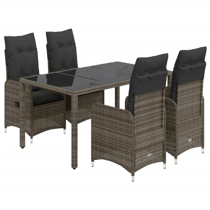 5-delige Bistroset met kussens poly rattan grijs