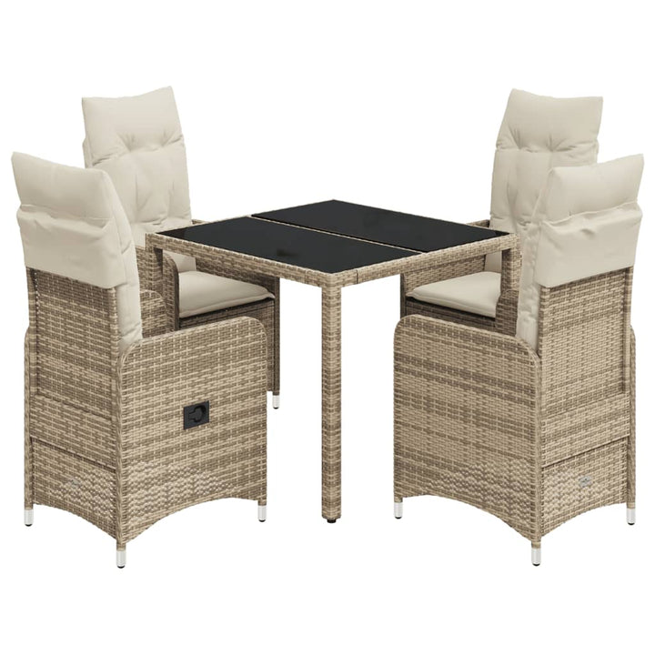 5-delige Bistroset met kussens poly rattan beige