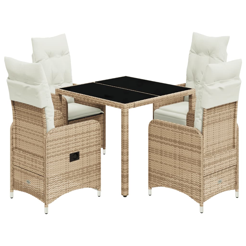 5-delige Bistroset met kussens poly rattan beige