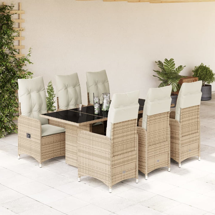 7-delige Bistroset met kussens poly rattan beige