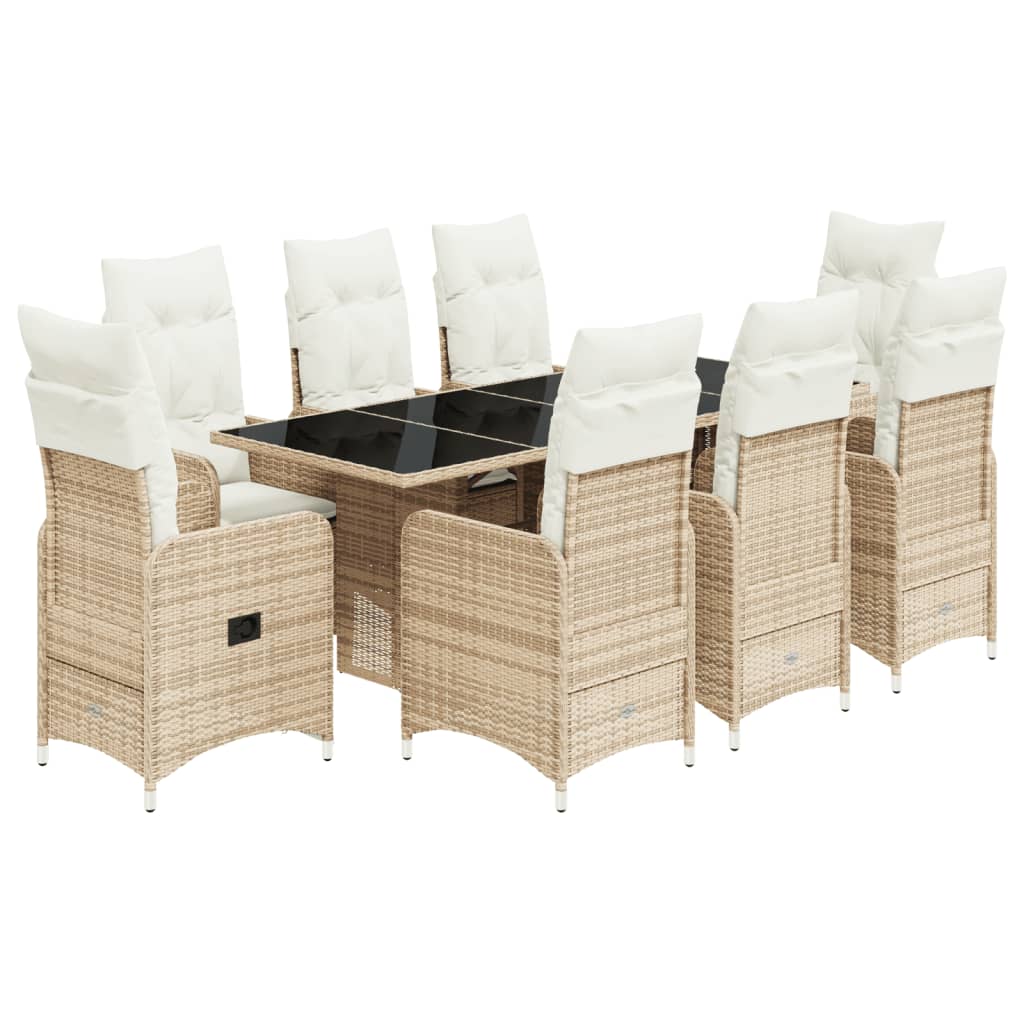 9-delige Bistroset met kussens poly rattan beige