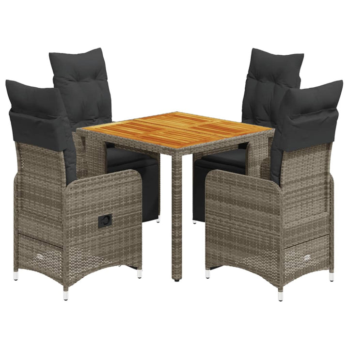 5-delige Bistroset met kussens poly rattan grijs