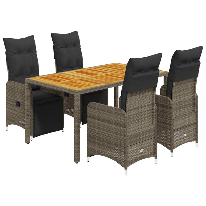 5-delige Bistroset met kussens poly rattan grijs