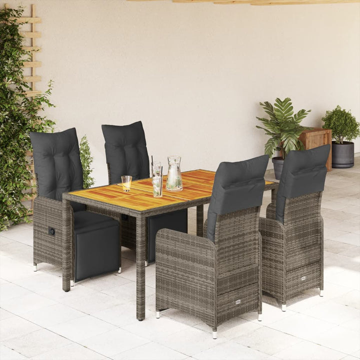 5-delige Bistroset met kussens poly rattan grijs