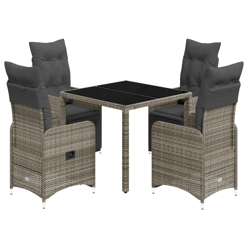 5-delige Bistroset met kussens poly rattan grijs