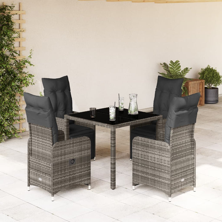 5-delige Bistroset met kussens poly rattan grijs