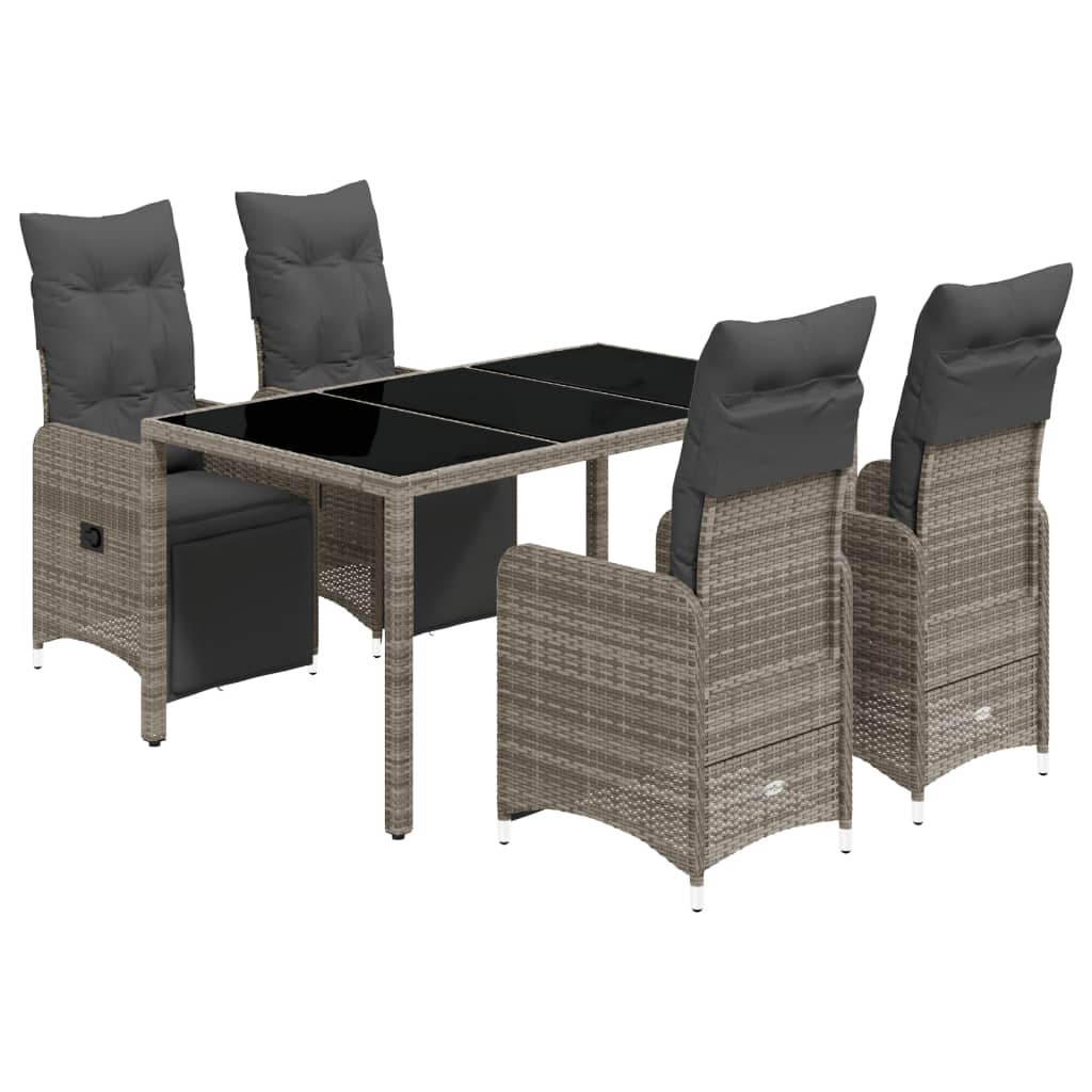 5-delige Bistroset met kussens poly rattan grijs