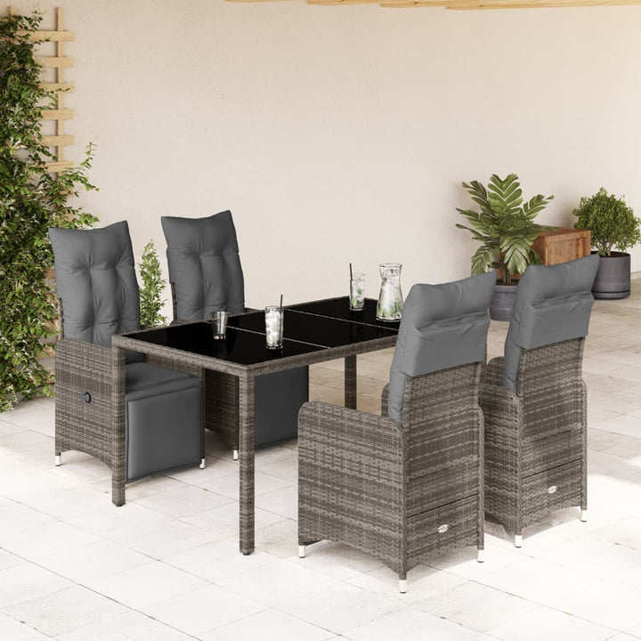 5-delige Bistroset met kussens poly rattan grijs