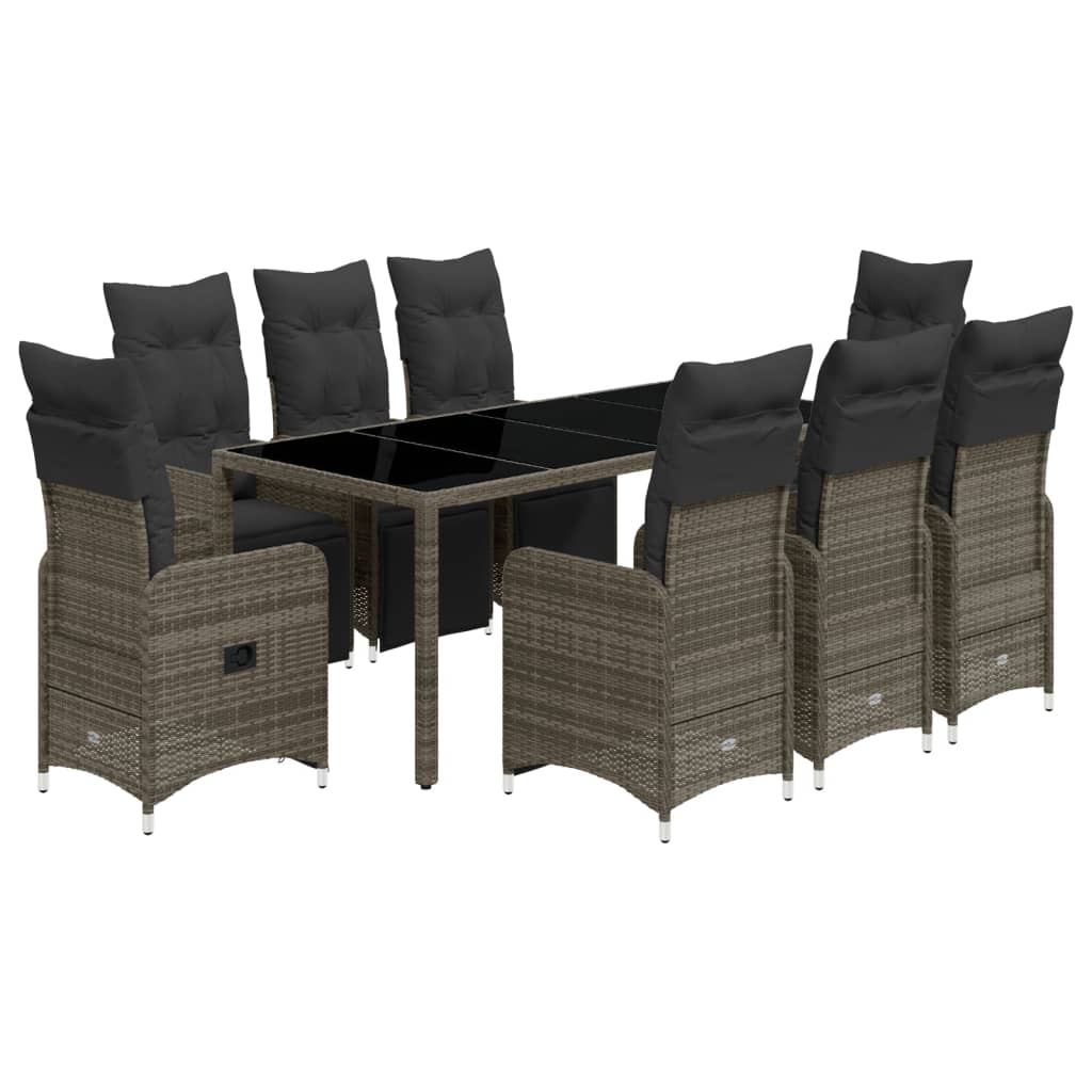 9-delige Bistroset met kussens poly rattan grijs