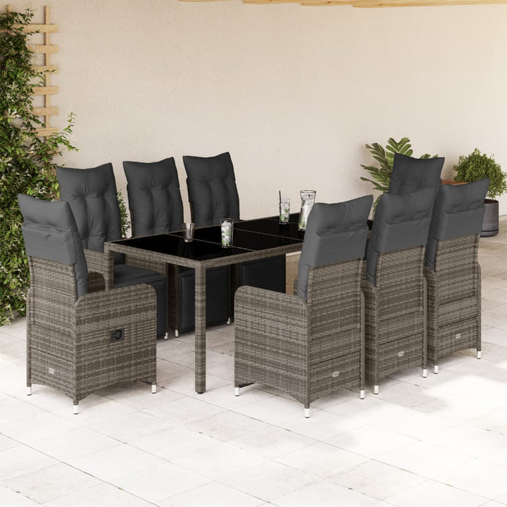 9-delige Bistroset met kussens poly rattan grijs