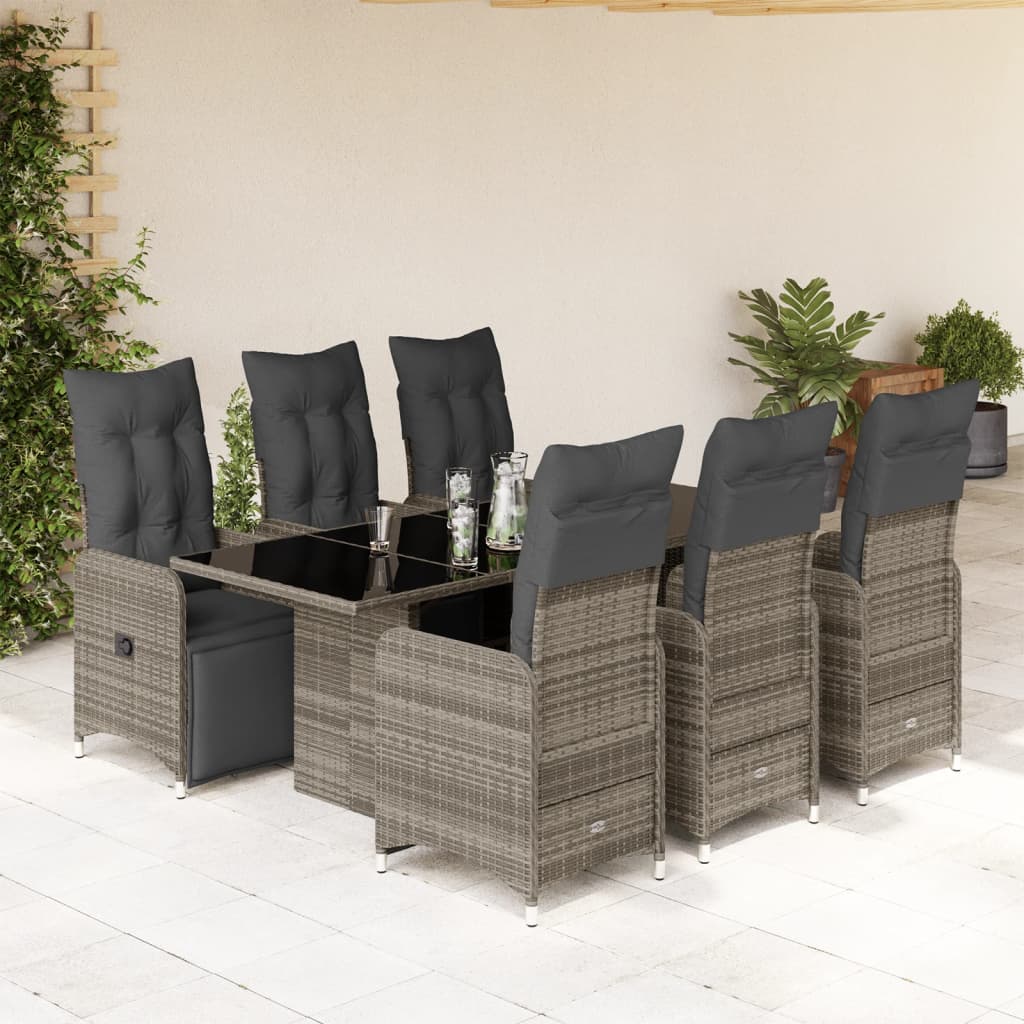 7-delige Bistroset met kussens poly rattan grijs