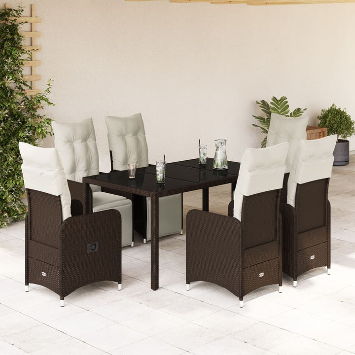 7-delige Bistroset met kussens poly rattan bruin