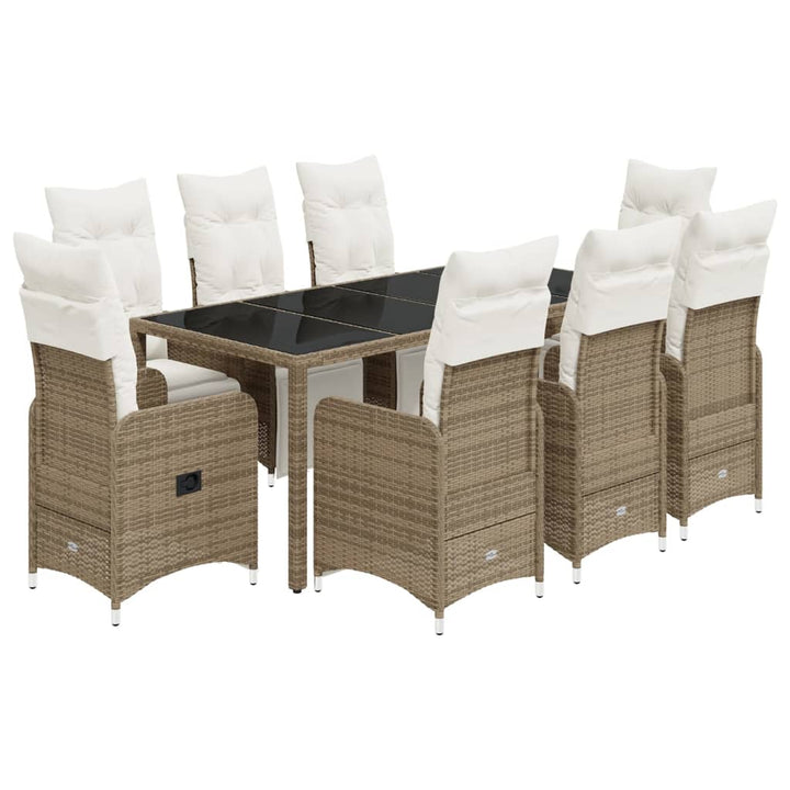 9-delige Bistroset met kussens poly rattan bruin